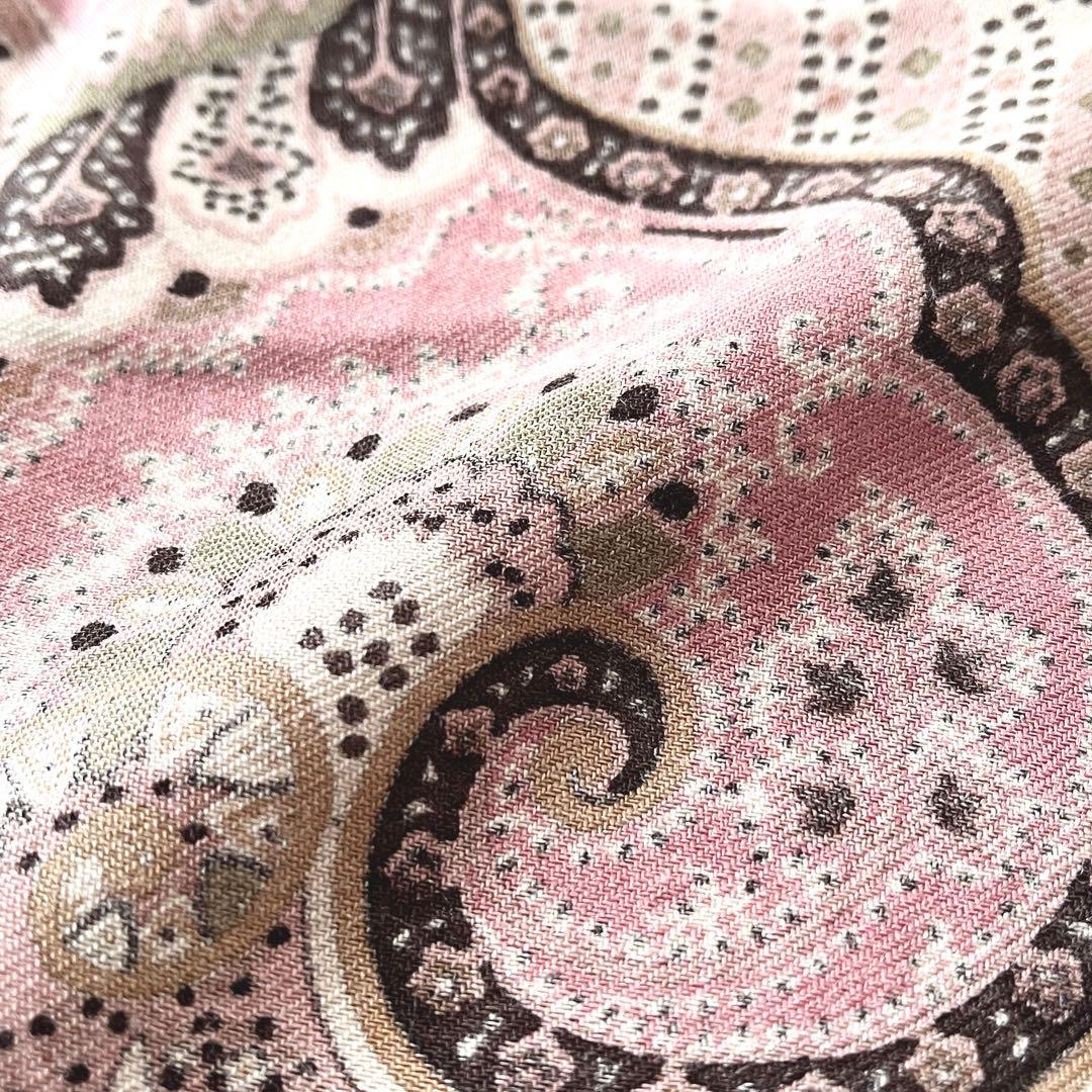 ETRO エトロ　ストール　ペイズリー柄　カシミール柄　ピンク　ベージュ　茶系