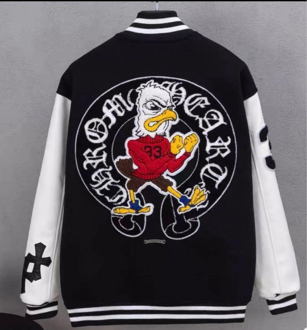 スタジャン 黒白 イーグル刺繍