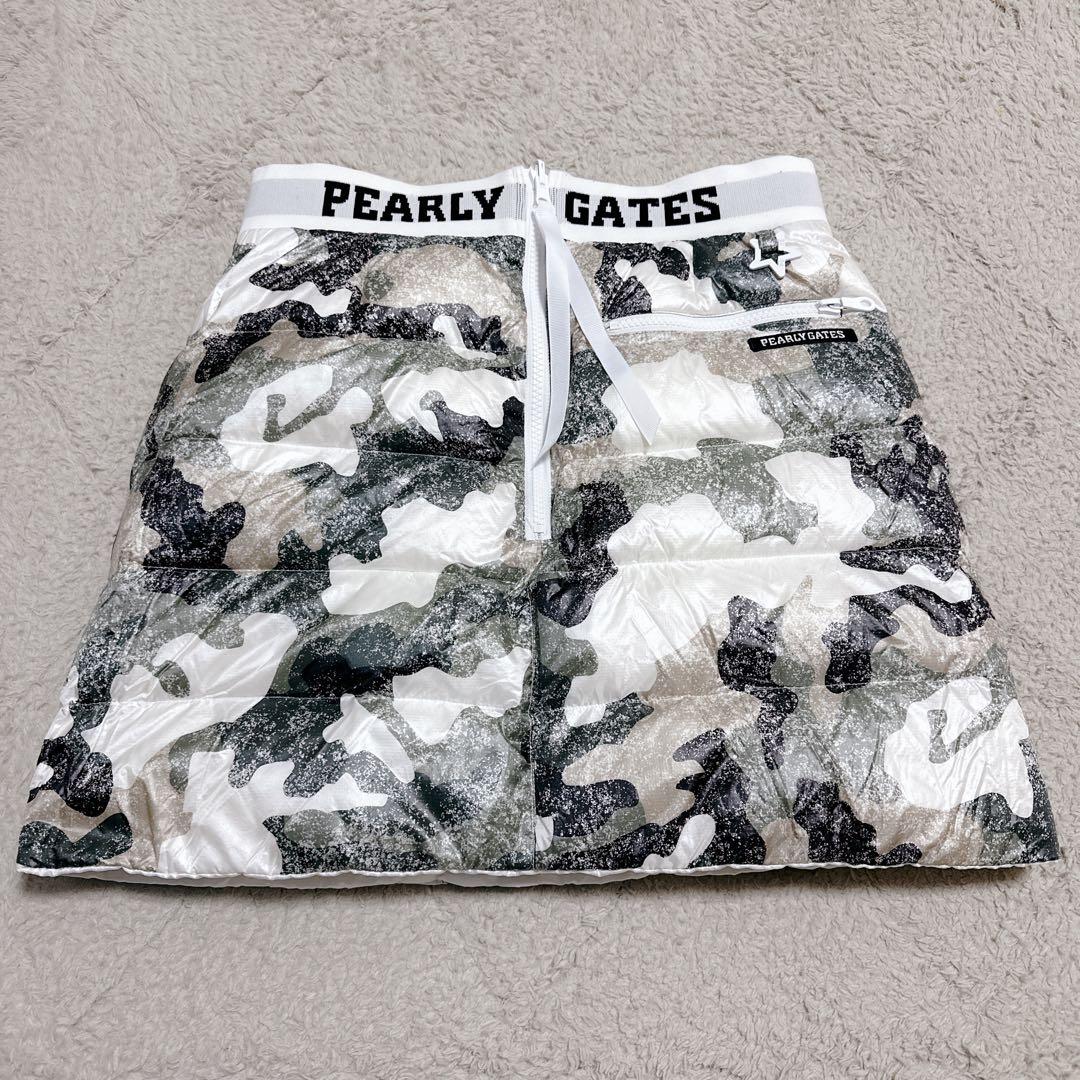 美品 パーリーゲイツ ダウンスカート リバーシブル カモフラ 防寒 2way