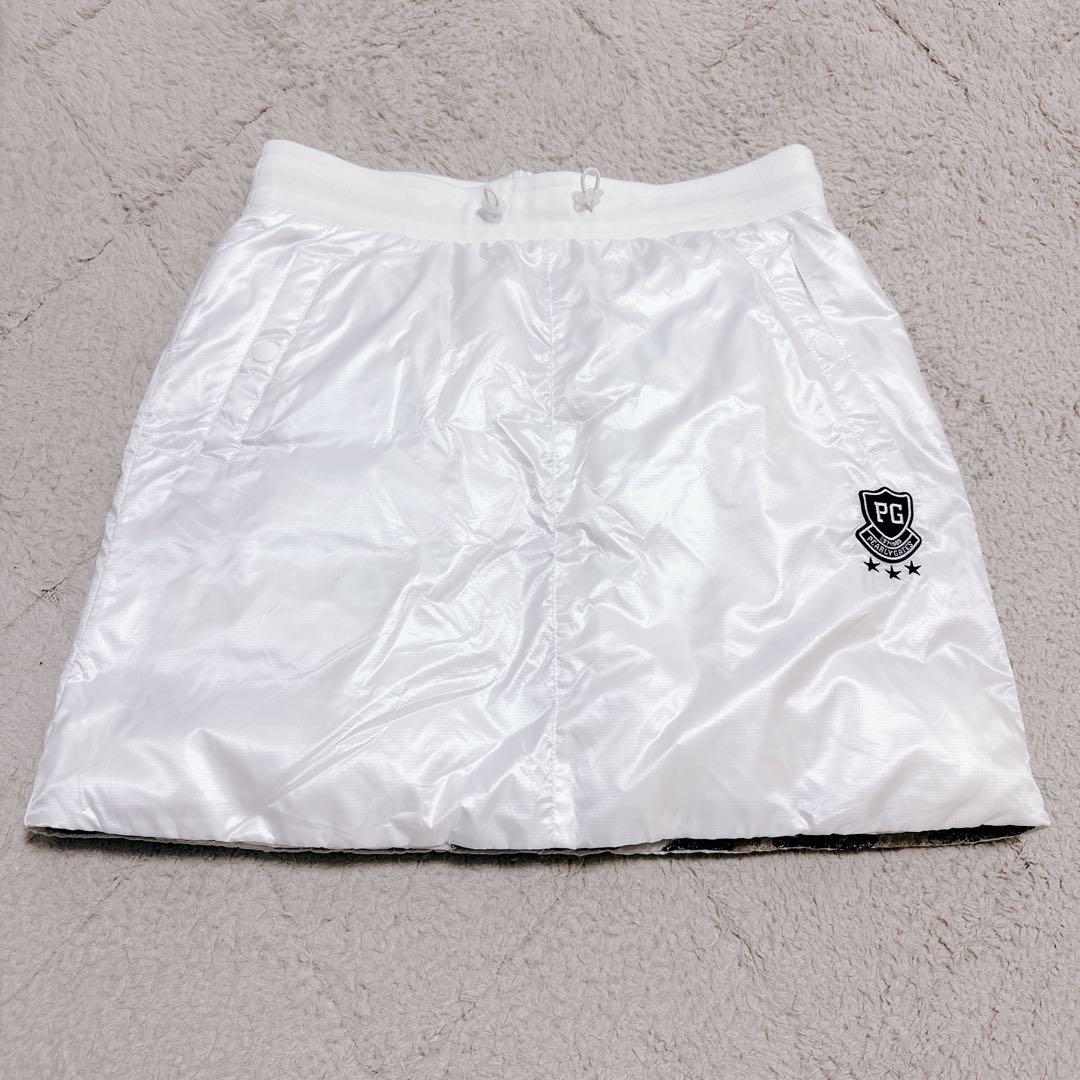 美品 パーリーゲイツ ダウンスカート リバーシブル カモフラ 防寒 2way