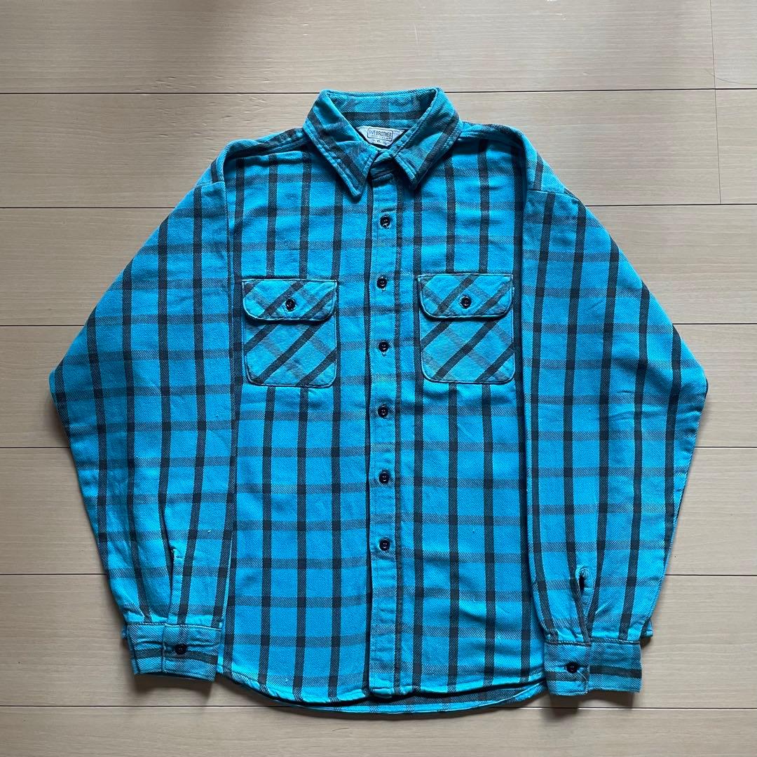 70s 80s FIVE BROTHER USA製 ヘビーネルシャツ ターコイズ - メルカリ