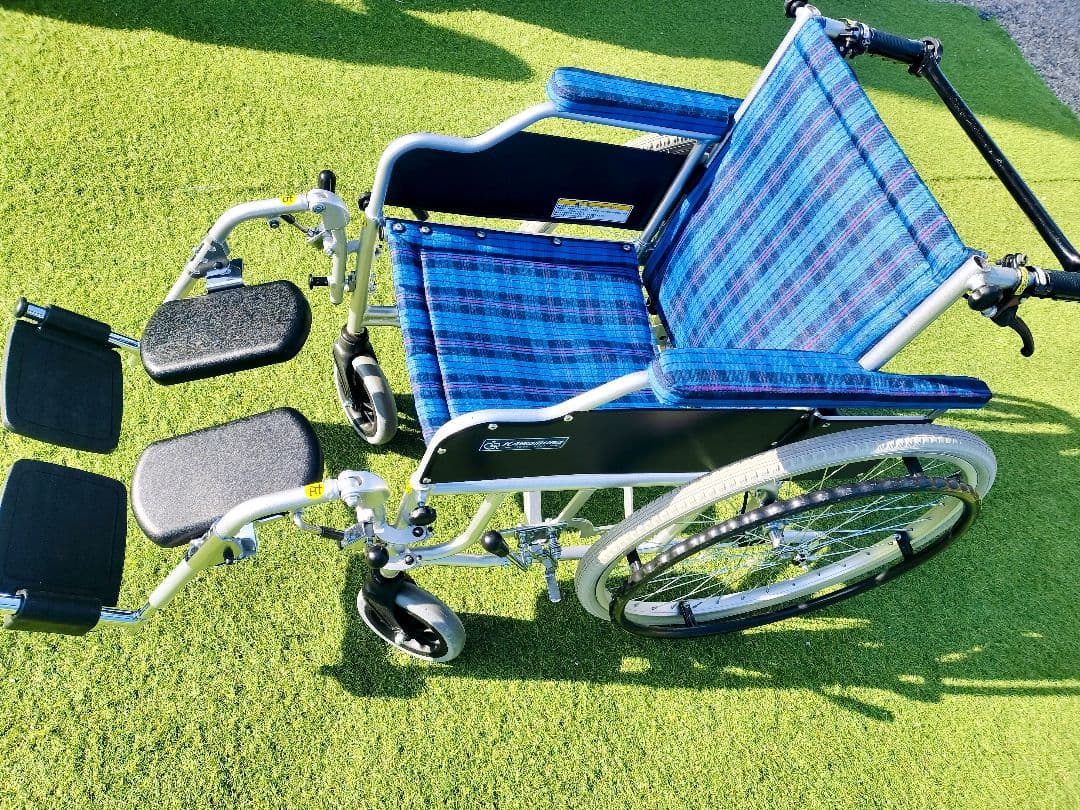 カワムラサイクル アルミフレーム 自走兼介助用 リクライニング 青紫ストライプ
