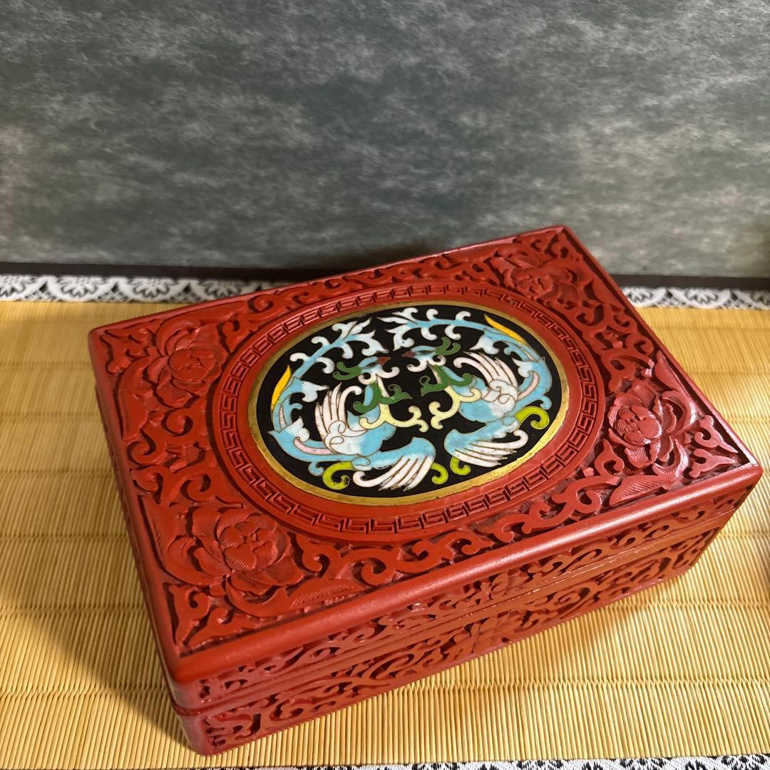 希少 古美術 七宝 堆朱 小物入れ
