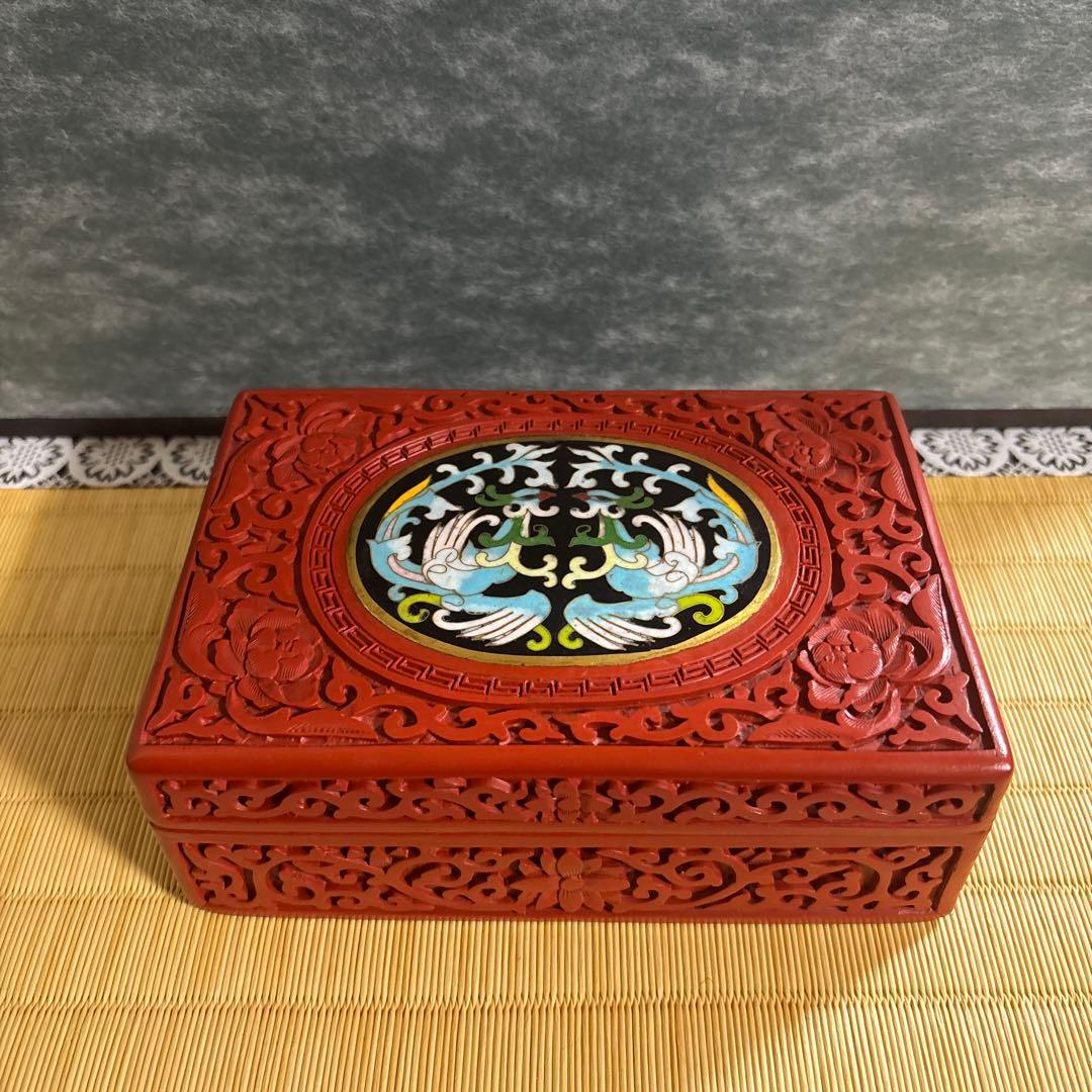 希少 古美術 七宝 堆朱 小物入れ