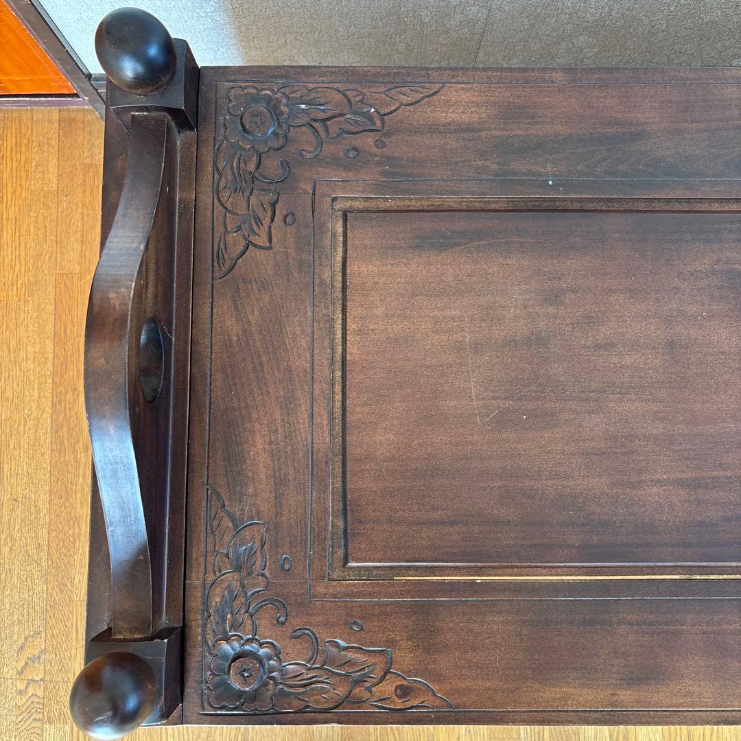 アンティーク調　収納付き木製ベンチ