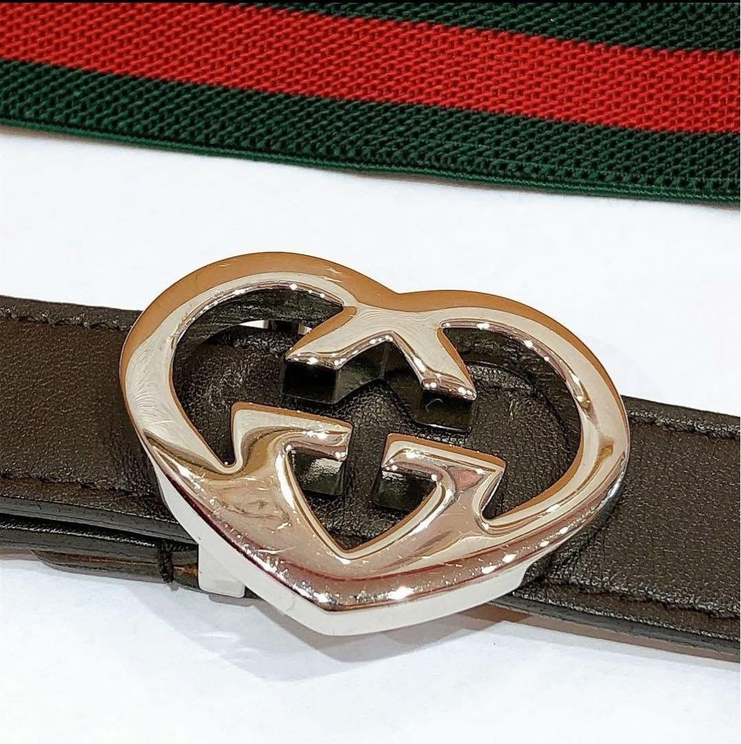 お*ち様 GUCCI ハート型バックル ベルト グリーン/レッド
