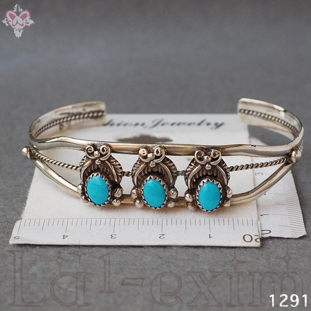 超美品 ターコイズ ３個 インディアンジュエリー 純銀 バングル 刻印 ナバホ族