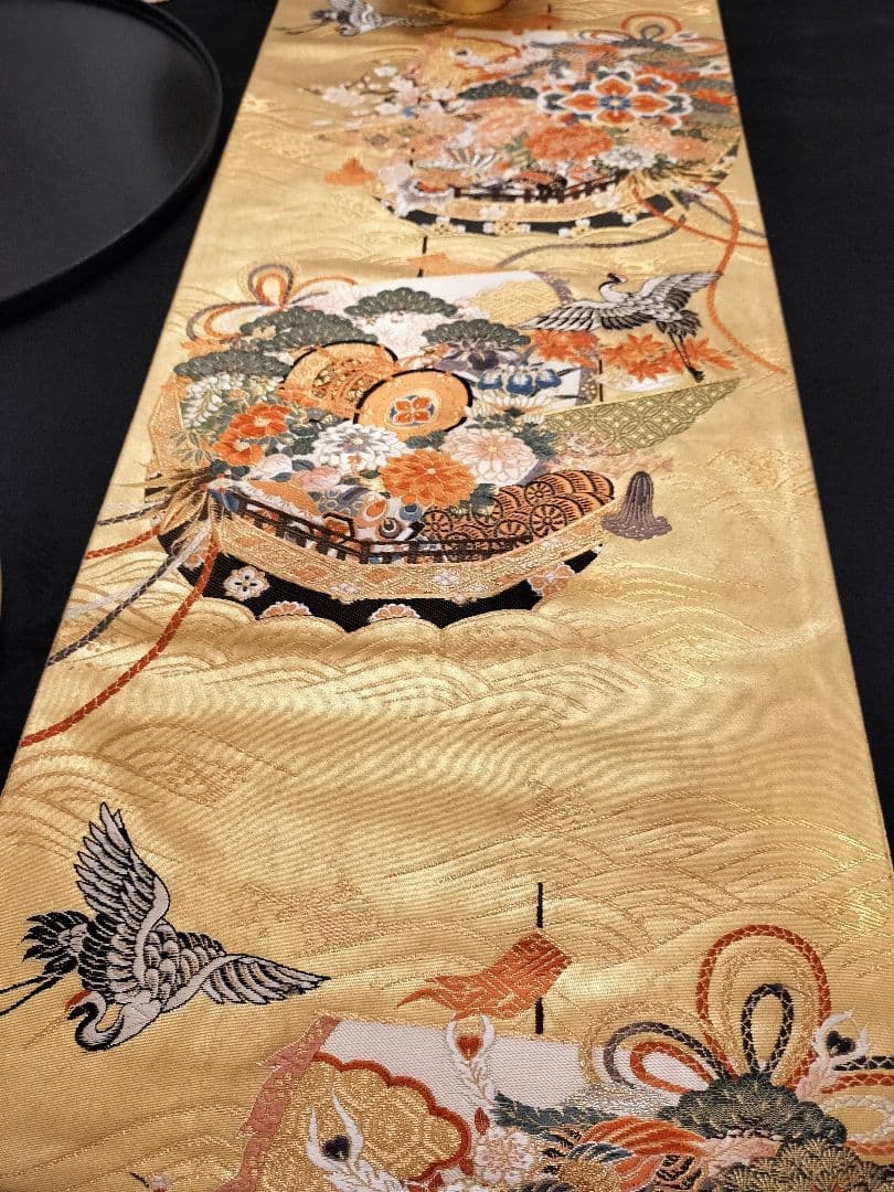 ローズピンクA666★逸品‼️本金箔‼️宝船‼️テーブルランナー2m7cm