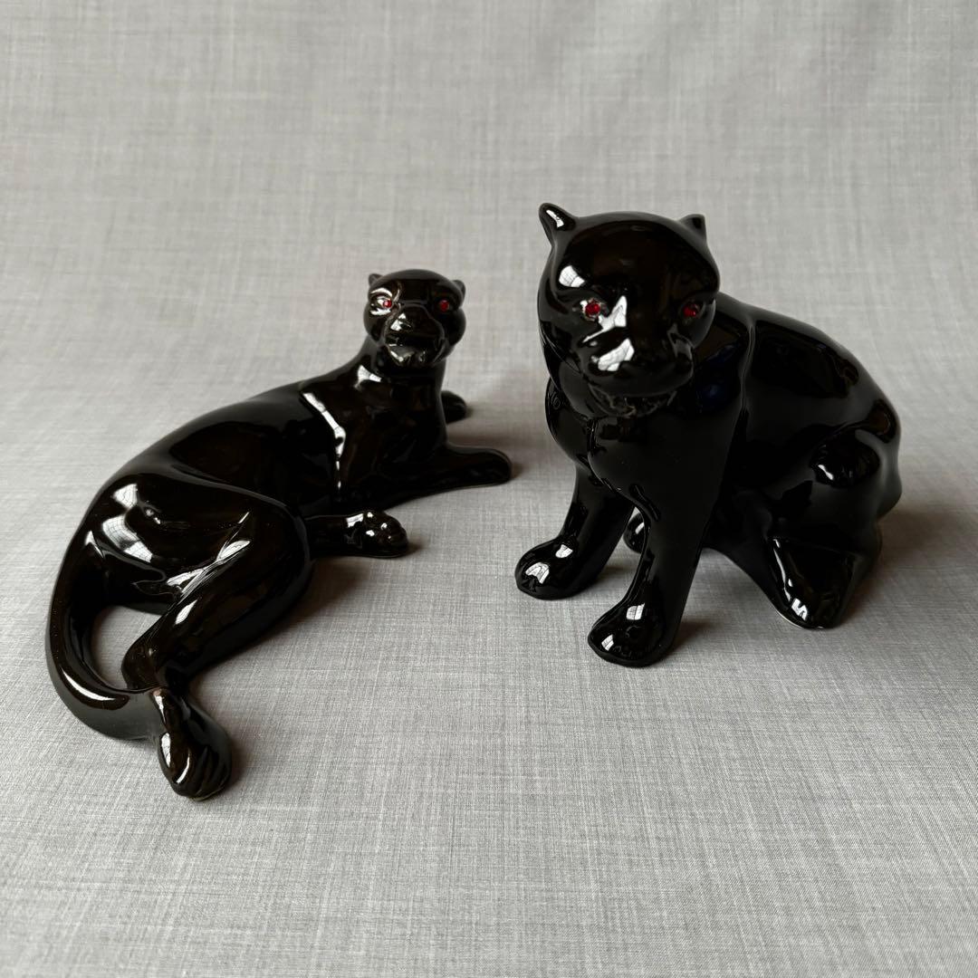 ヴィンテージ ブラックパンサー 黒豹 ペア オブジェ インテリア