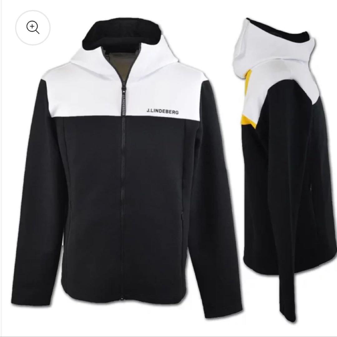 J.LINDEBERG メンズゴルフウェア フルジップパーカーブラック×ホワイト