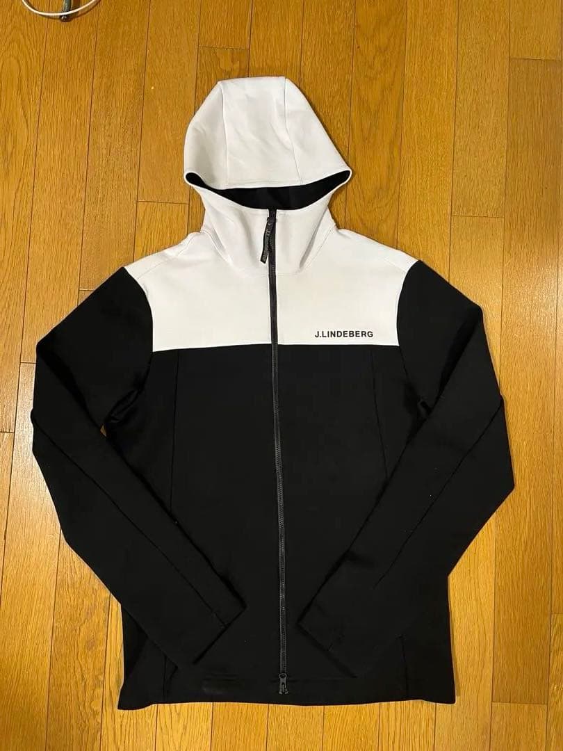J.LINDEBERG メンズゴルフウェア フルジップパーカーブラック×ホワイト