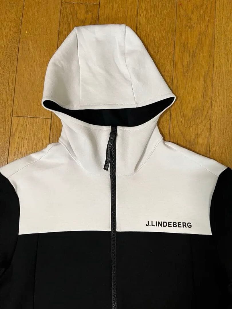 J.LINDEBERG メンズゴルフウェア フルジップパーカーブラック×ホワイト