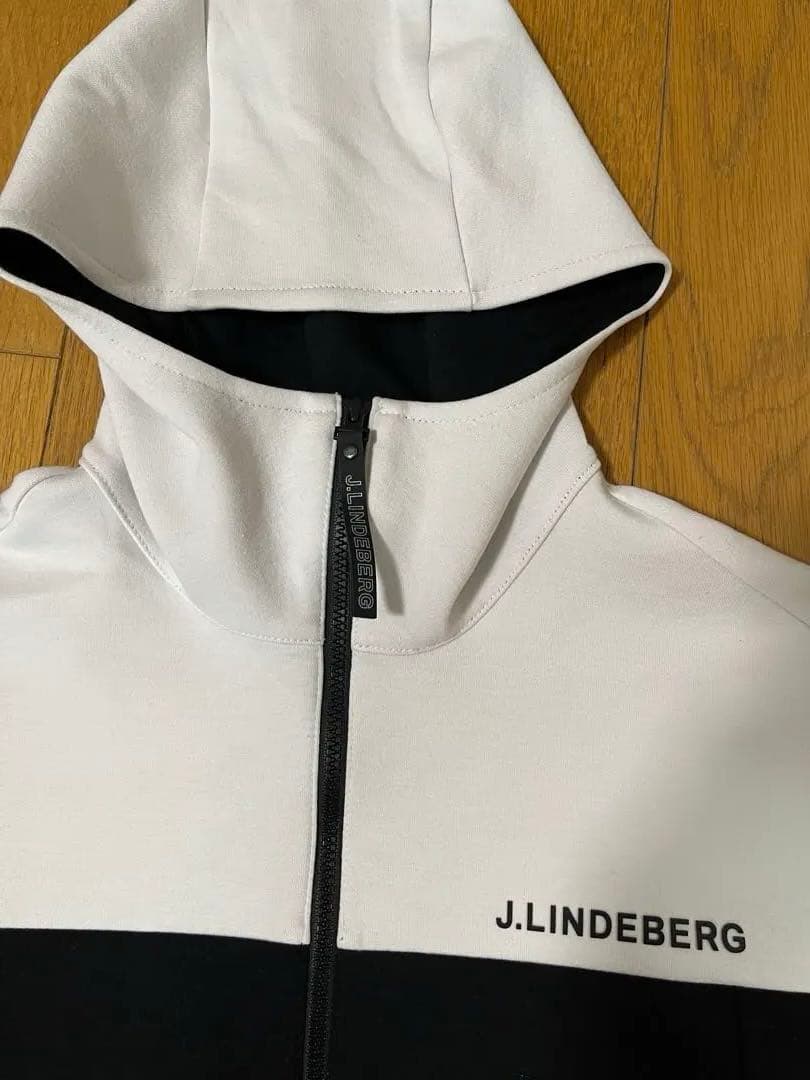 J.LINDEBERG メンズゴルフウェア フルジップパーカーブラック×ホワイト