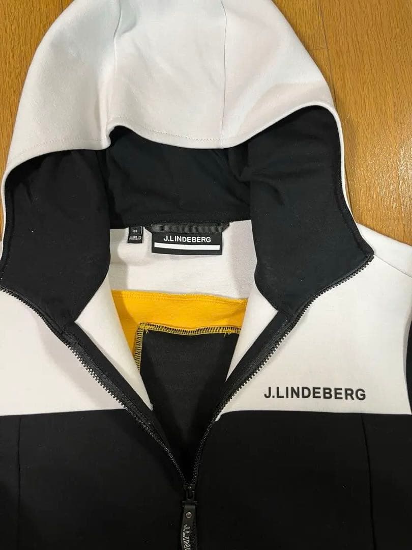J.LINDEBERG メンズゴルフウェア フルジップパーカーブラック×ホワイト