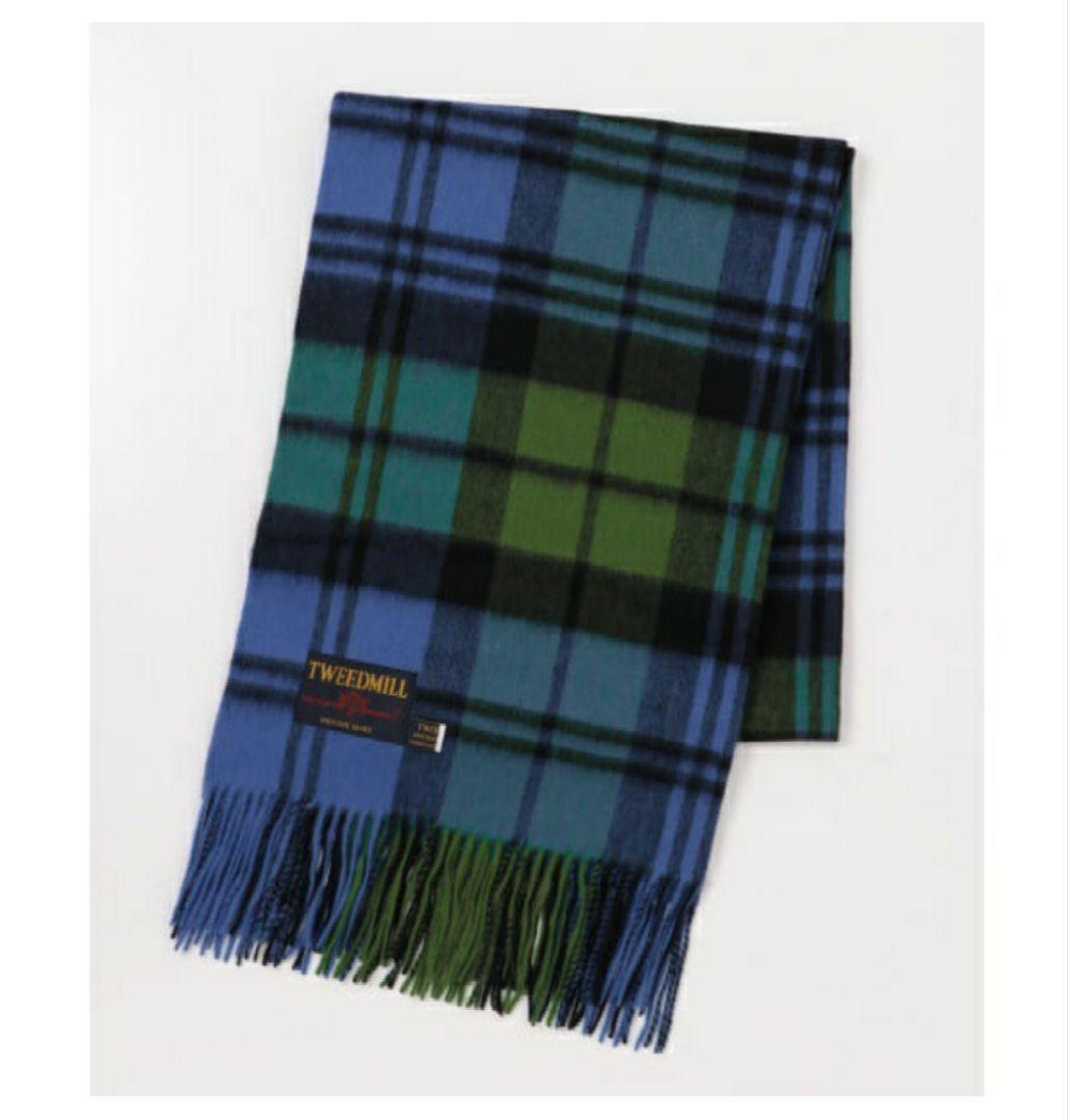 ツイードミル　ウール　 ストール　BLU/GRN