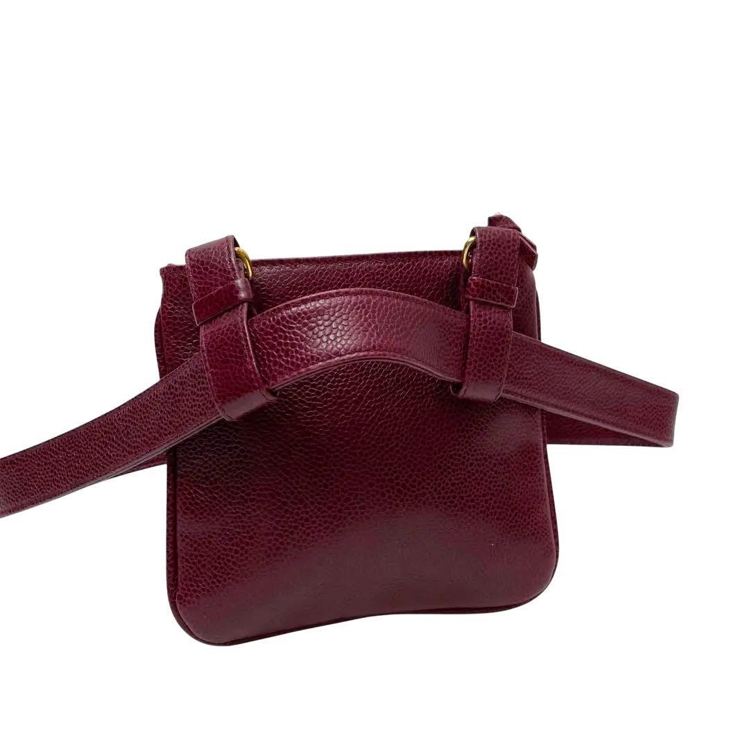 シャネル キャビアスキン ココマーク ウエスト ボディ バッグ ボルドー