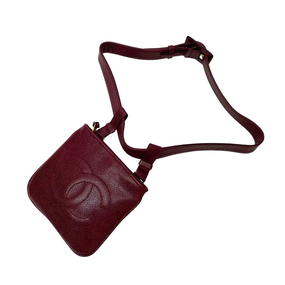 シャネル キャビアスキン ココマーク ウエスト ボディ バッグ ボルドー