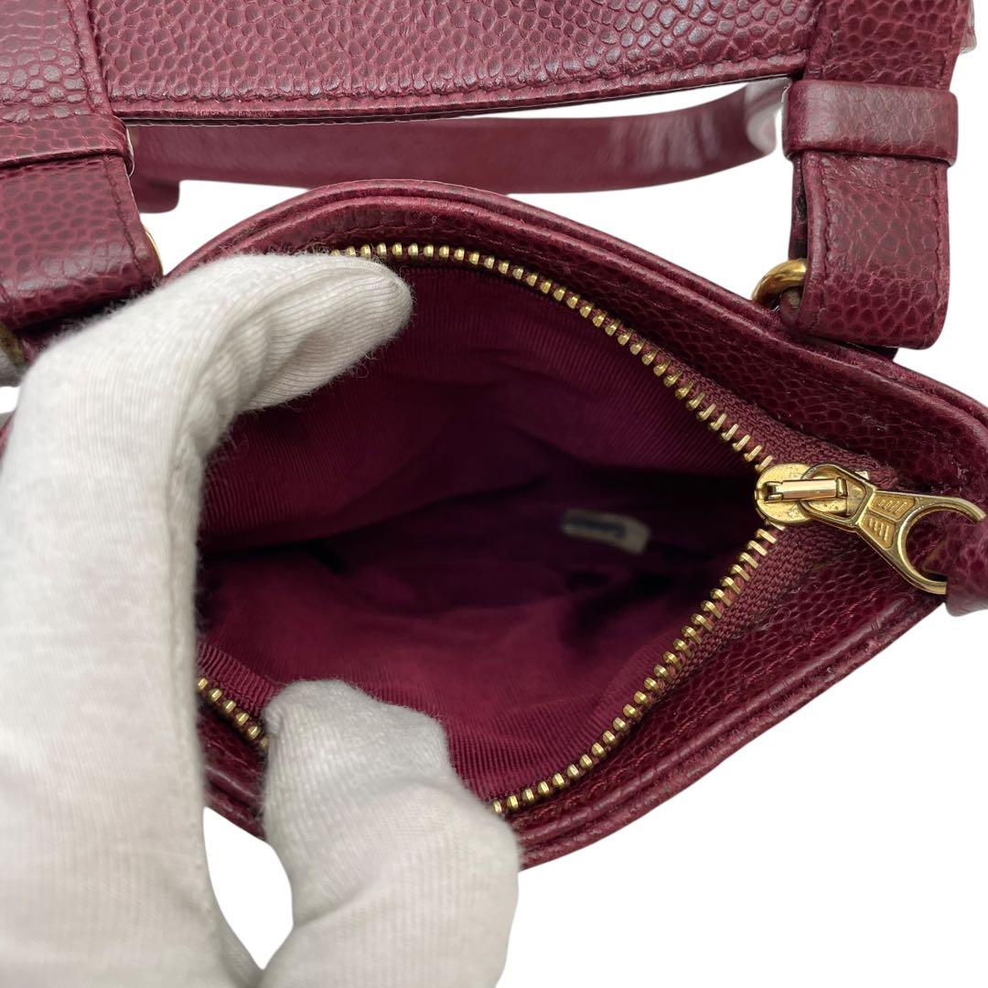 シャネル キャビアスキン ココマーク ウエスト ボディ バッグ ボルドー