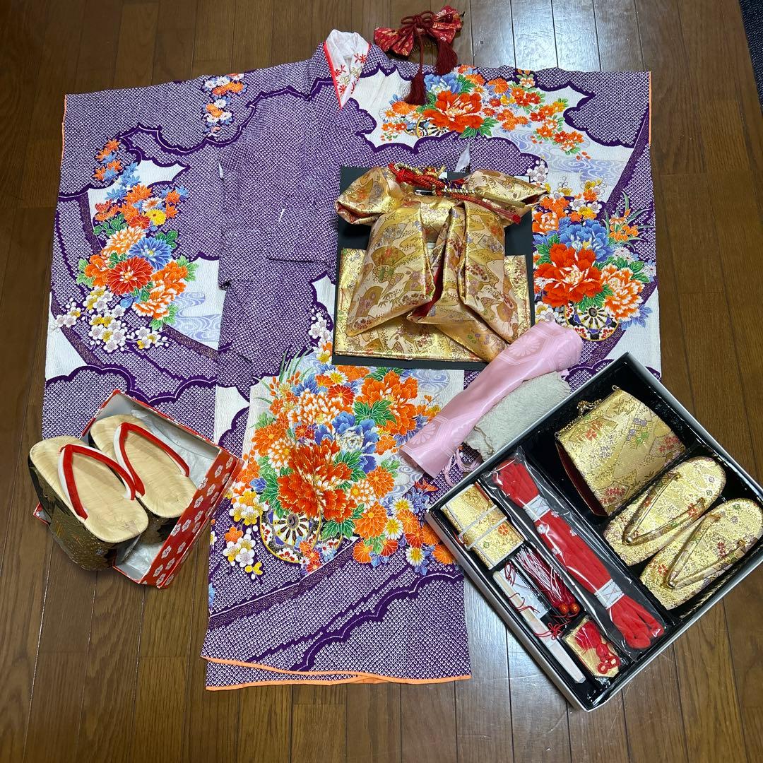 七五三 7歳着物セット 紫色絞り花柄