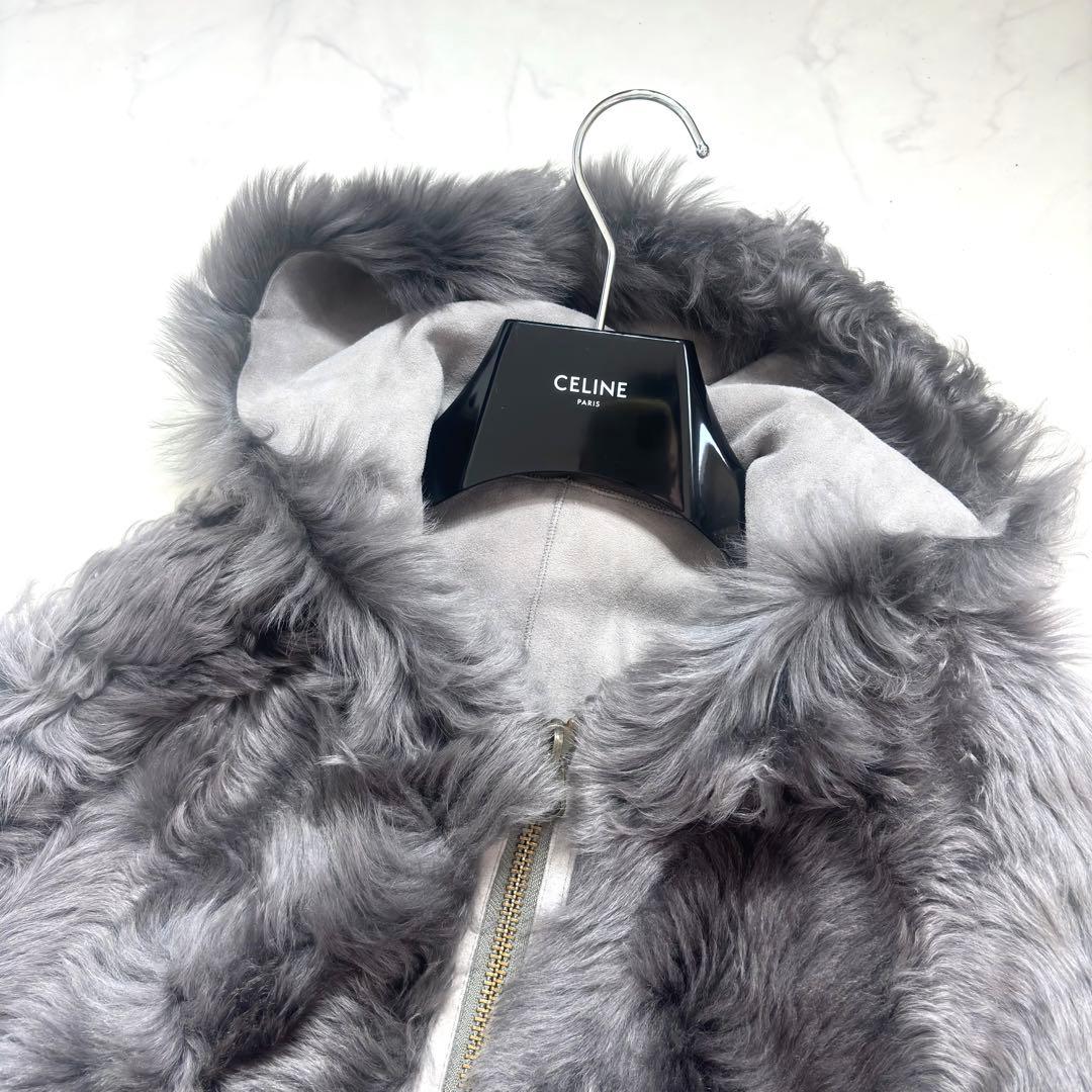 最高級✨羊革 リアルムートン ポンチョ ラムレザー リバーシブル フード グレー