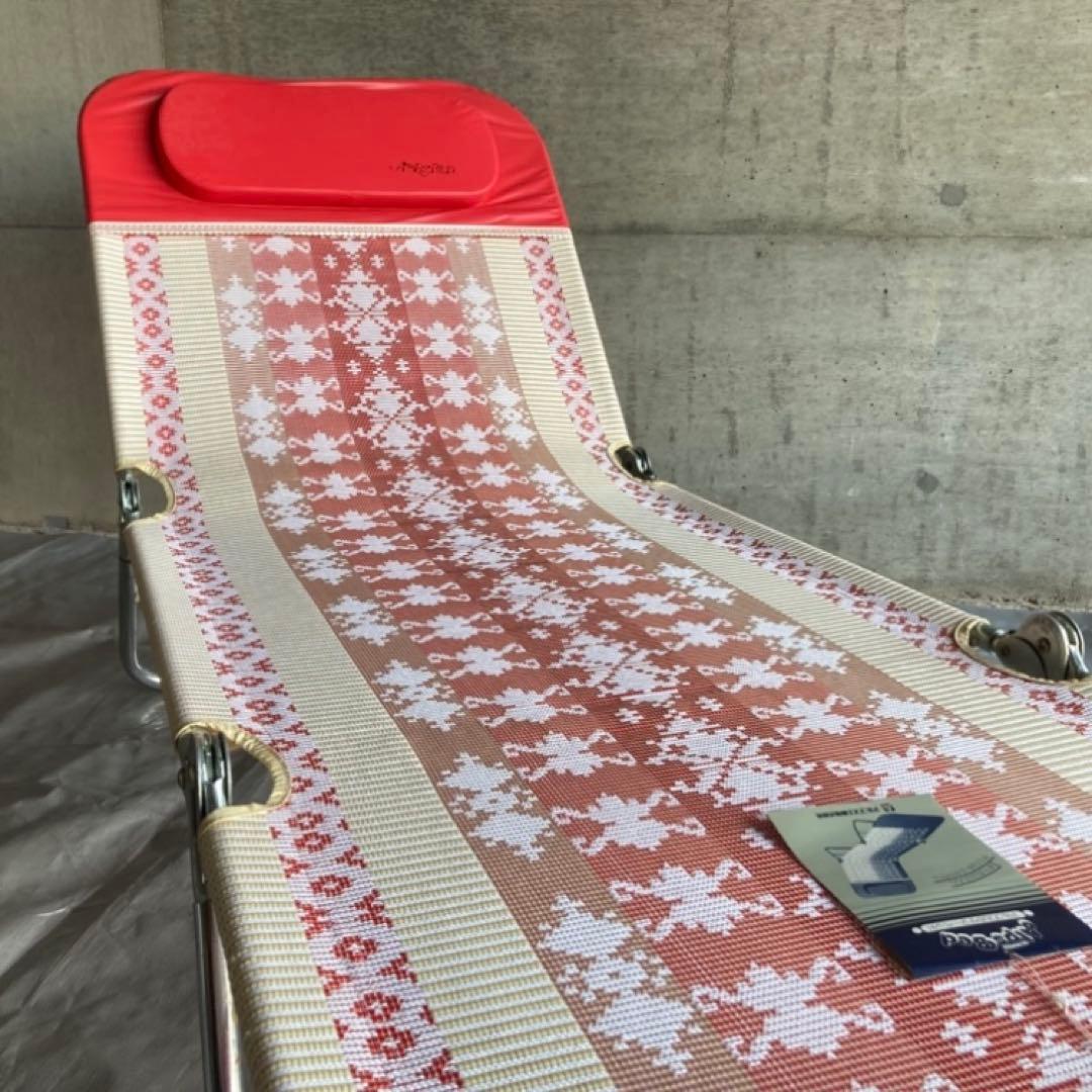 アルプス サマーベッド ボンボン リクライニング 折り畳み 赤 昭和レトロ 新品