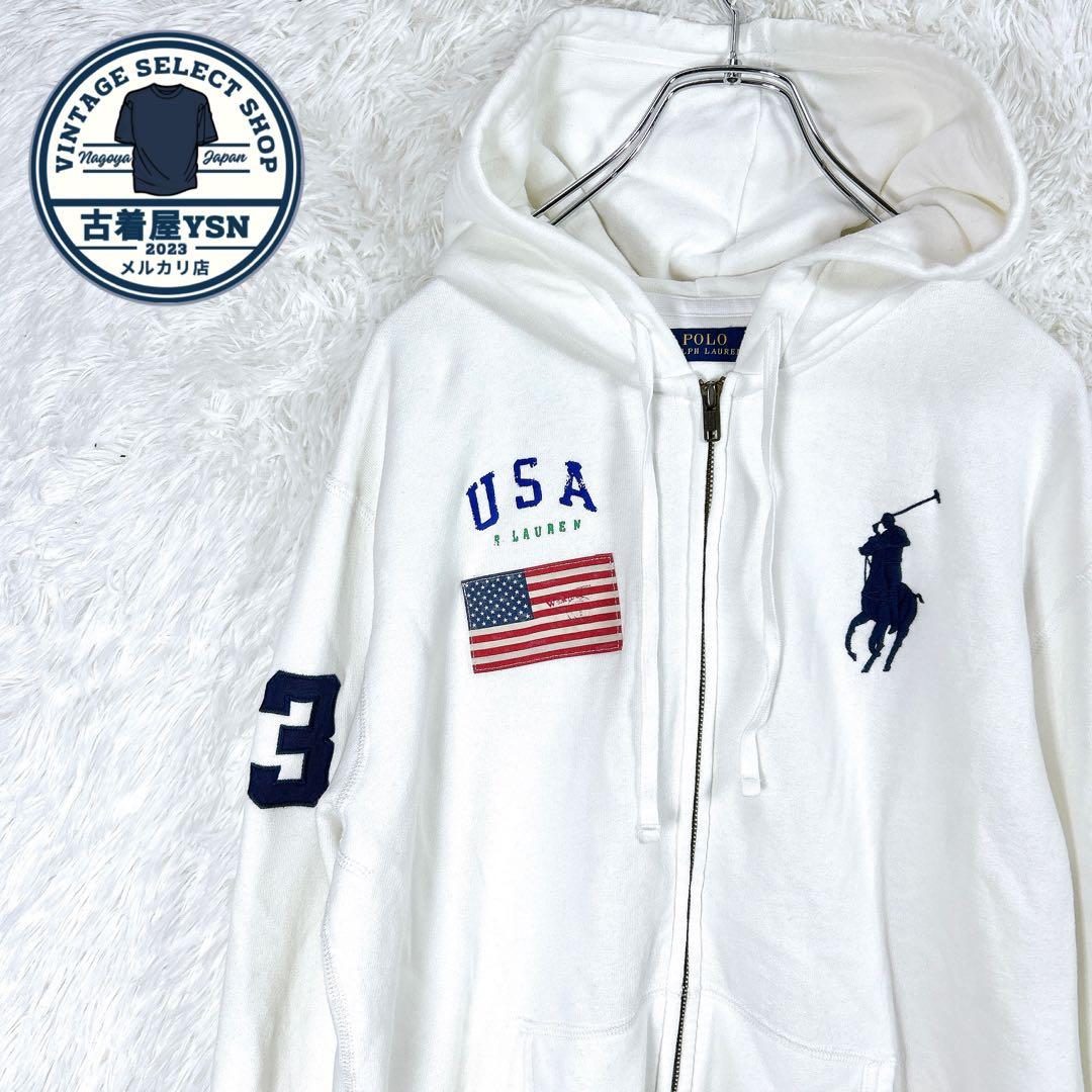人気 ポロラルフローレン ジップアップパーカー ホワイトサイズL