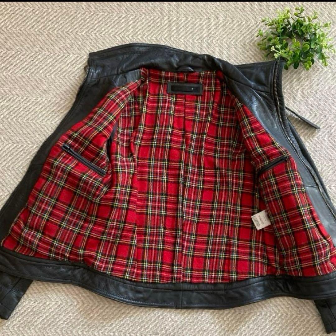 人気⭐️リューグーレザーズ ライダース 黒 牛革 裏地チェック赤