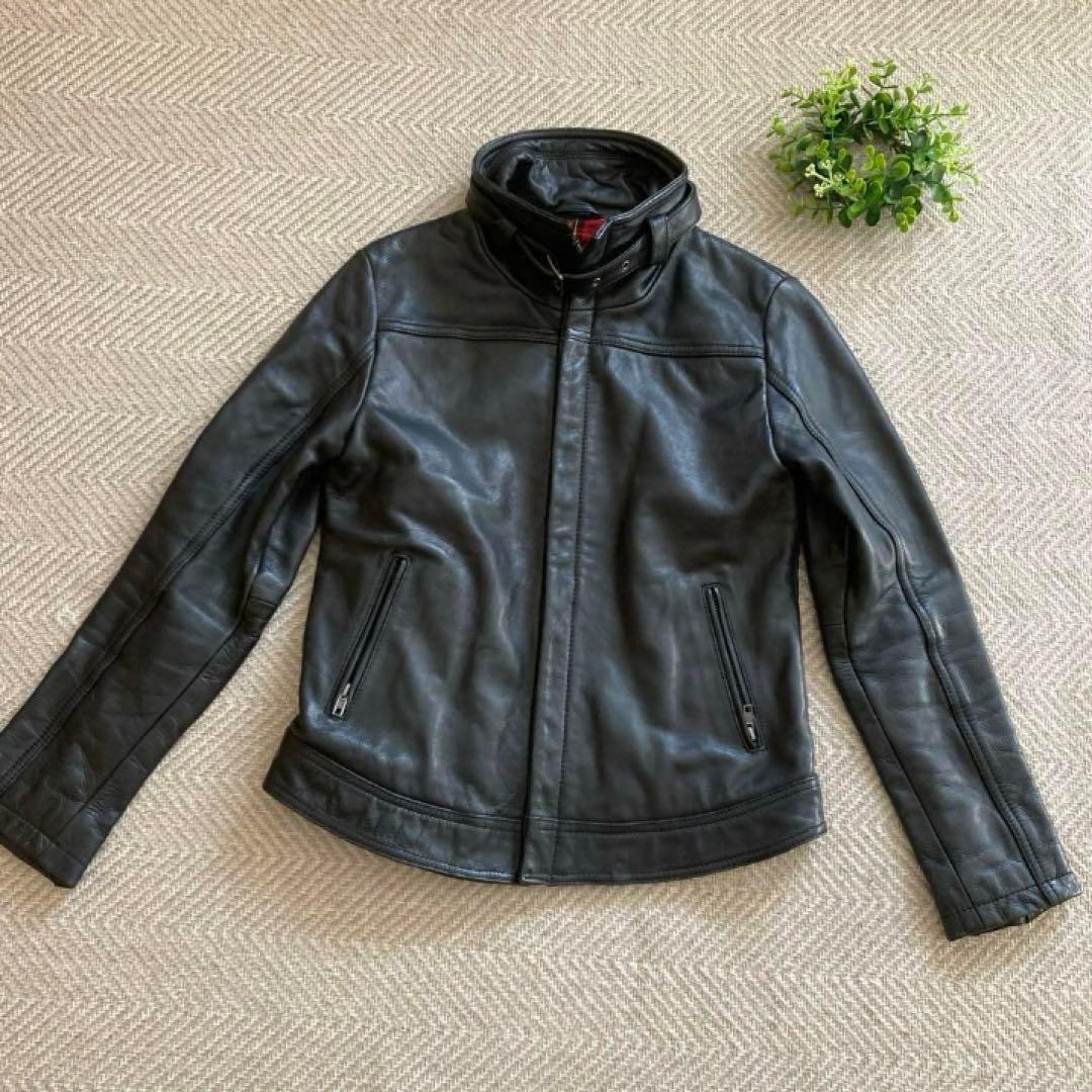 人気⭐️リューグーレザーズ ライダース 黒 牛革 裏地チェック赤