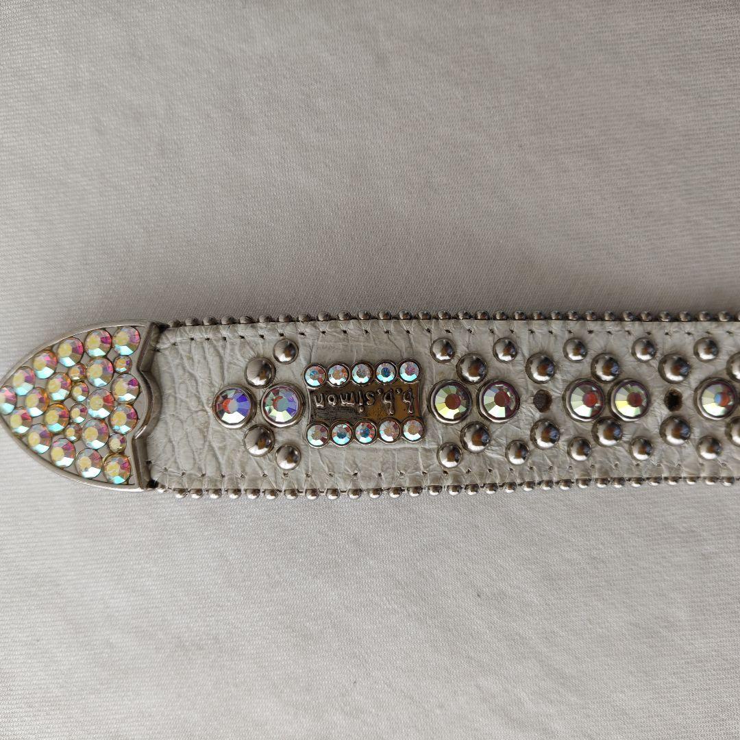 【希少】b.b.simon　ベルト　スタッズ　ビジュー　クロコ　白