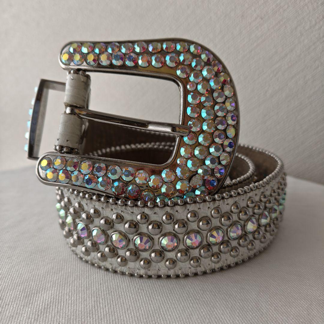 【希少】b.b.simon　ベルト　スタッズ　ビジュー　クロコ　白