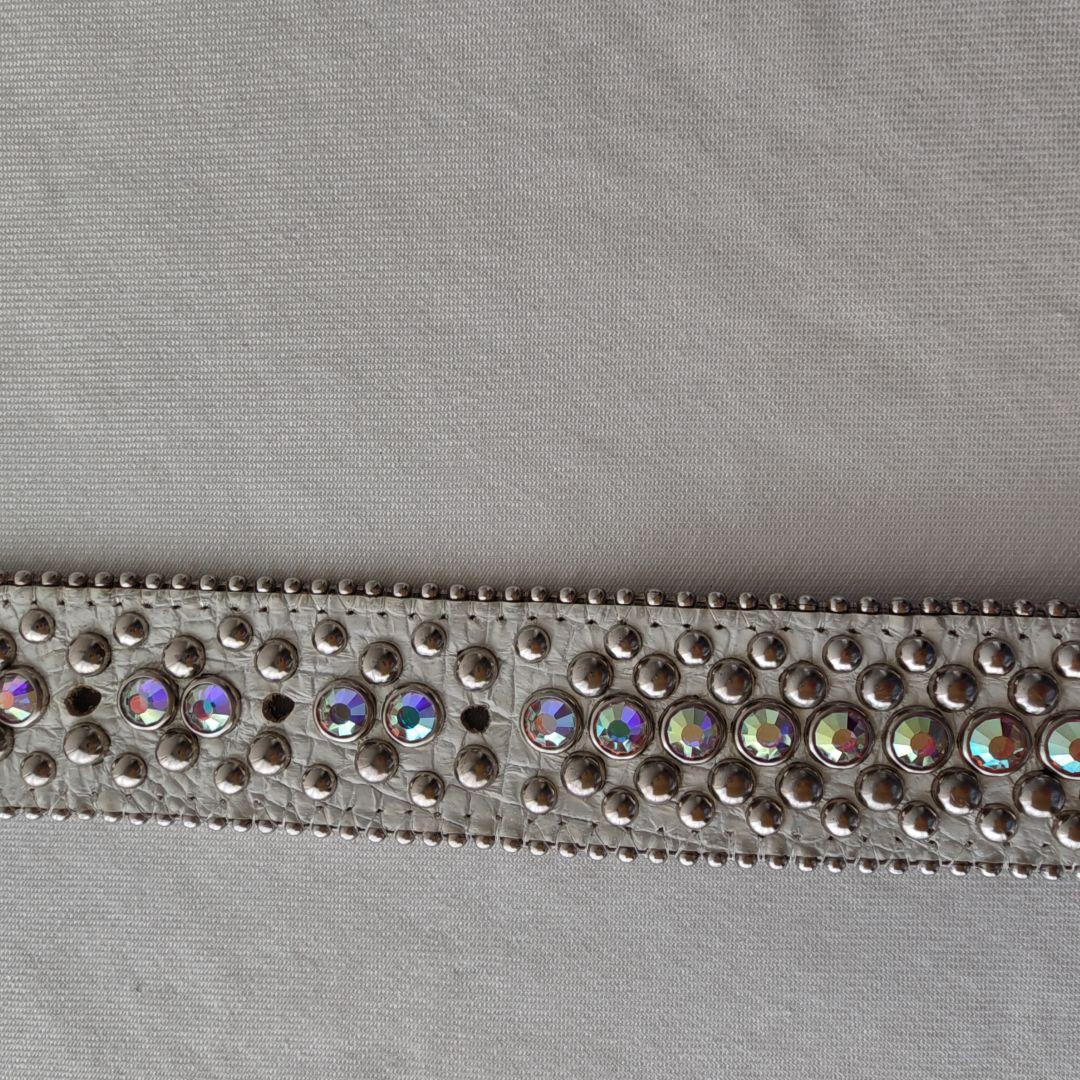 【希少】b.b.simon　ベルト　スタッズ　ビジュー　クロコ　白