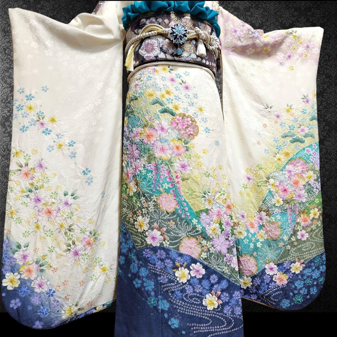 振袖フルセット(8点)・成人式・辻ヶ花・辻が花・花絞り・ブランド・正絹・逸品