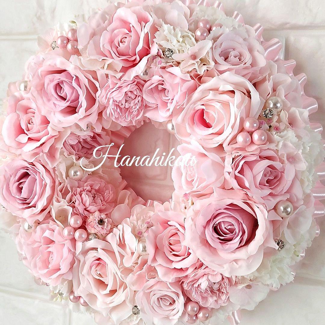 ピンクローズとラナンキュラスの豪華スウィート特大リース♪♪