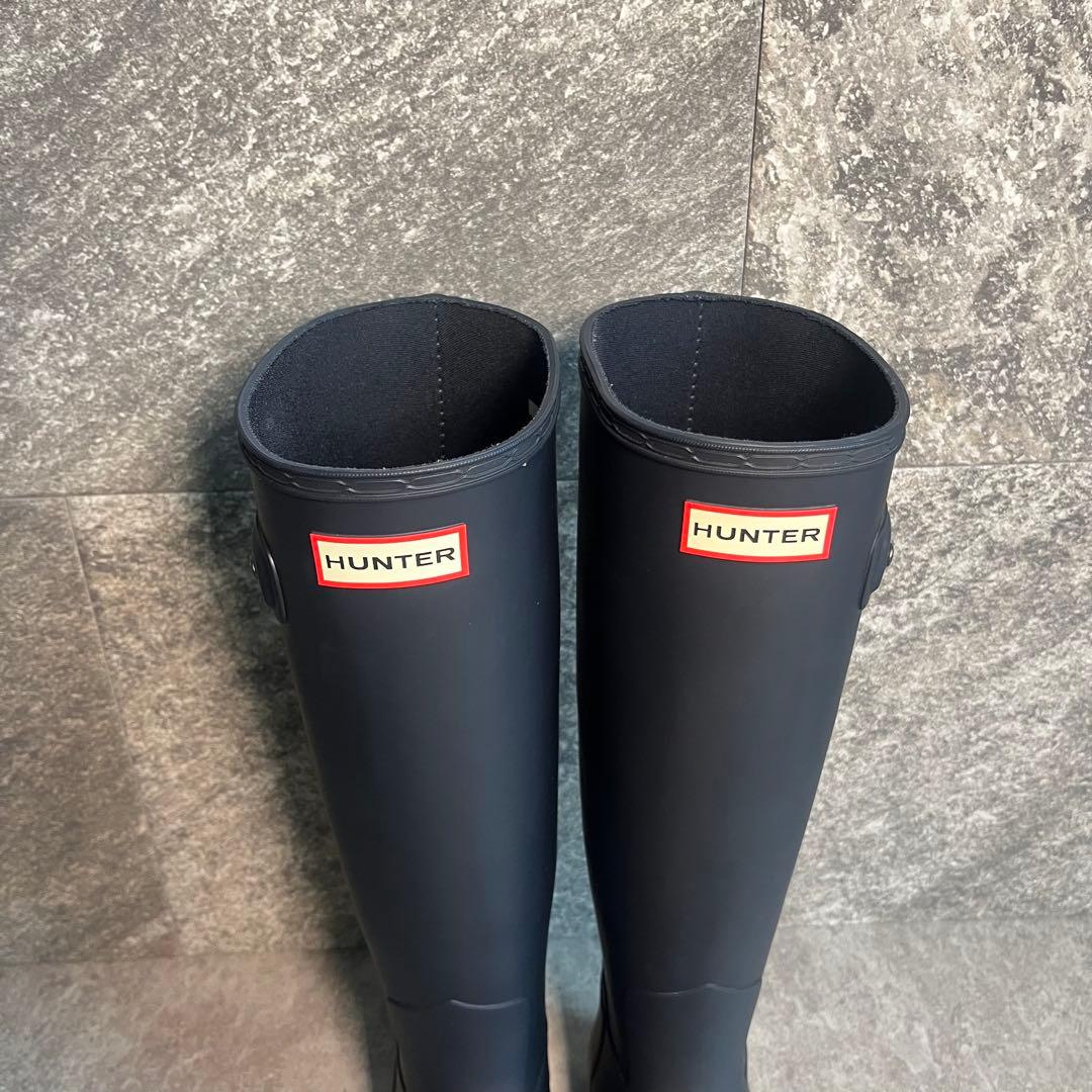 【新品】HUNTER ブラック 長靴 ロングレインブーツ　23.5cm バックル