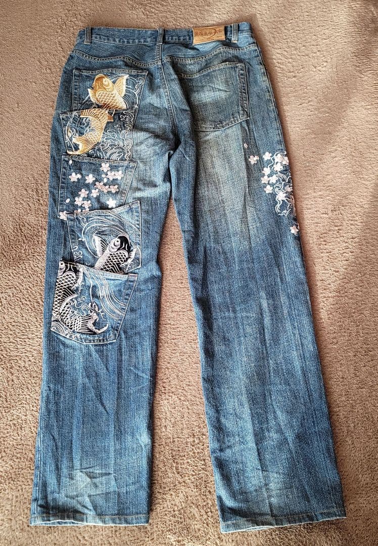 レア❗絡繰魂 カラクリダマシイ5連ポケット デニムパンツ 鯉 刺繍 和柄