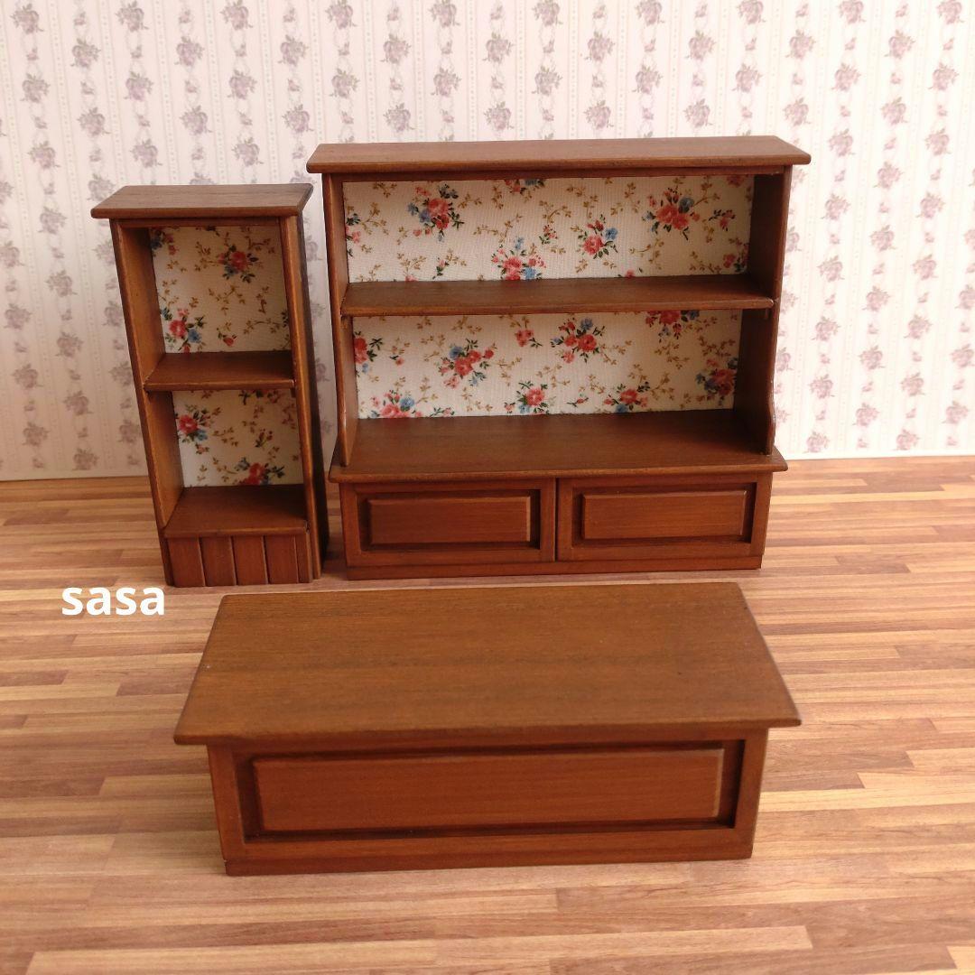 ミニチュア家具　ミニチュア手芸屋さん《濃いめメープル》赤いお花柄