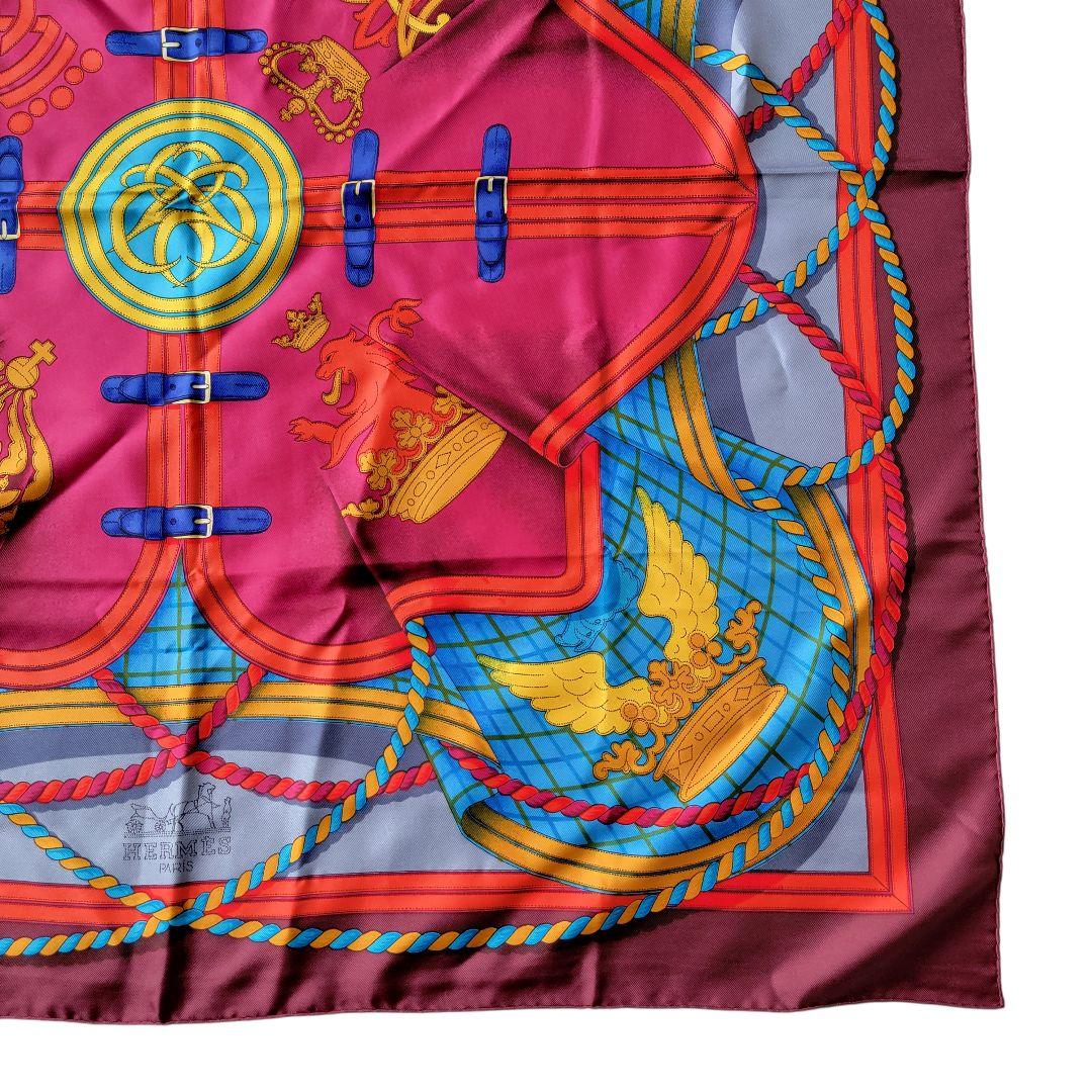 エルメス　大判スカーフ　シルクスカーフ　 馬具　紋章柄　グランデテヌエ　88.５