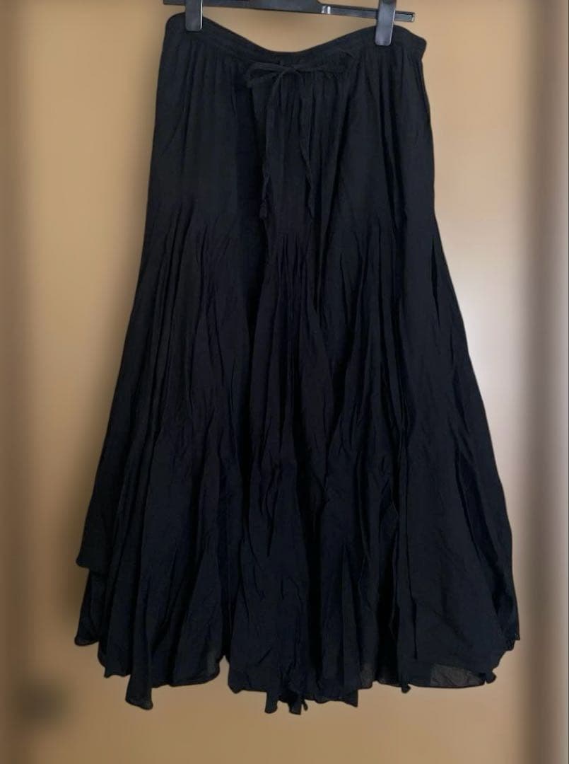 ヴィンテージ ボリューム フレア ロング スカート ブラック ビンテージ インド