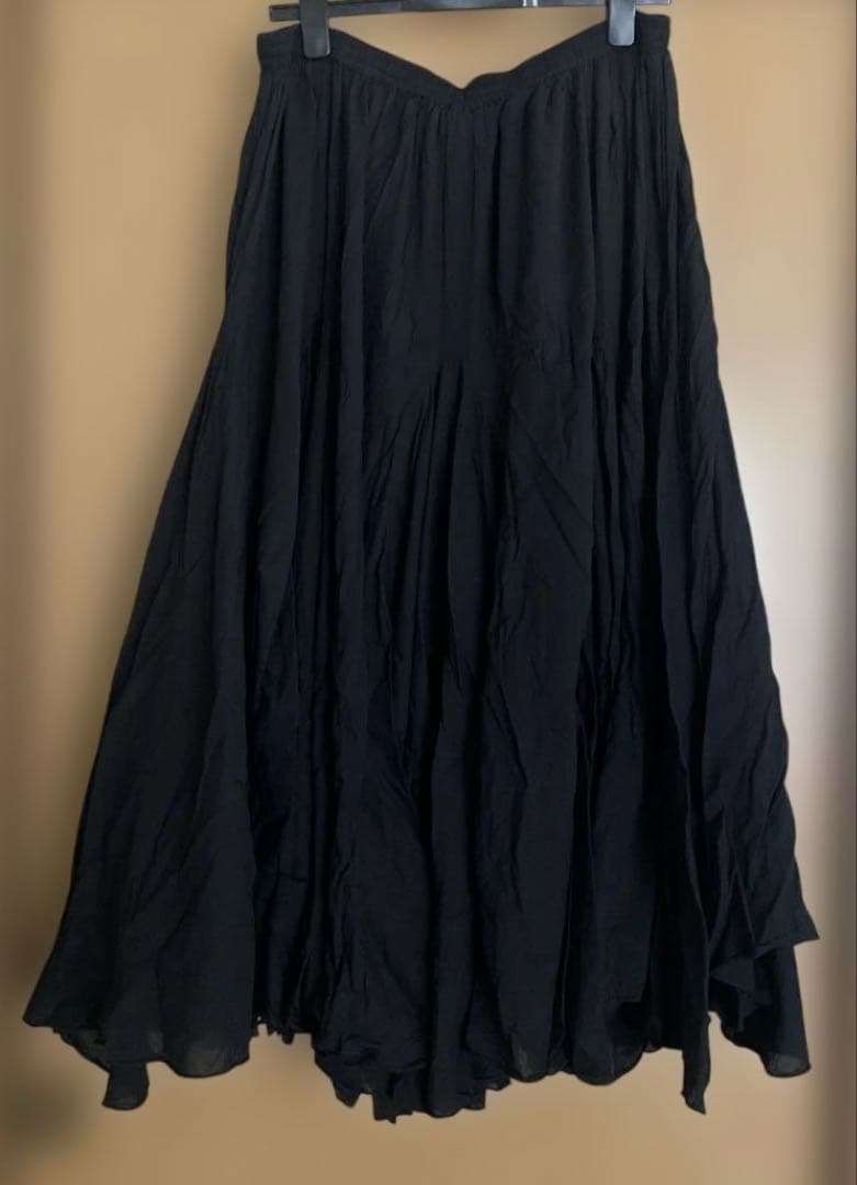 ヴィンテージ ボリューム フレア ロング スカート ブラック ビンテージ インド