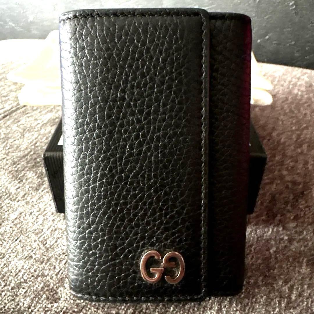 ダブルG キーケース 美品GUCCI ブラックレザー キーケース ・ブラック