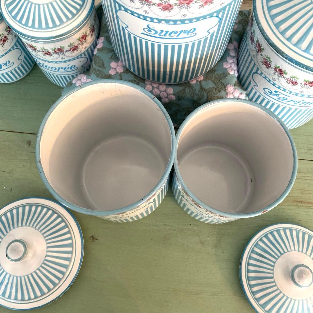 フランスアンティーク ホーロー キャニスター ローズバンド