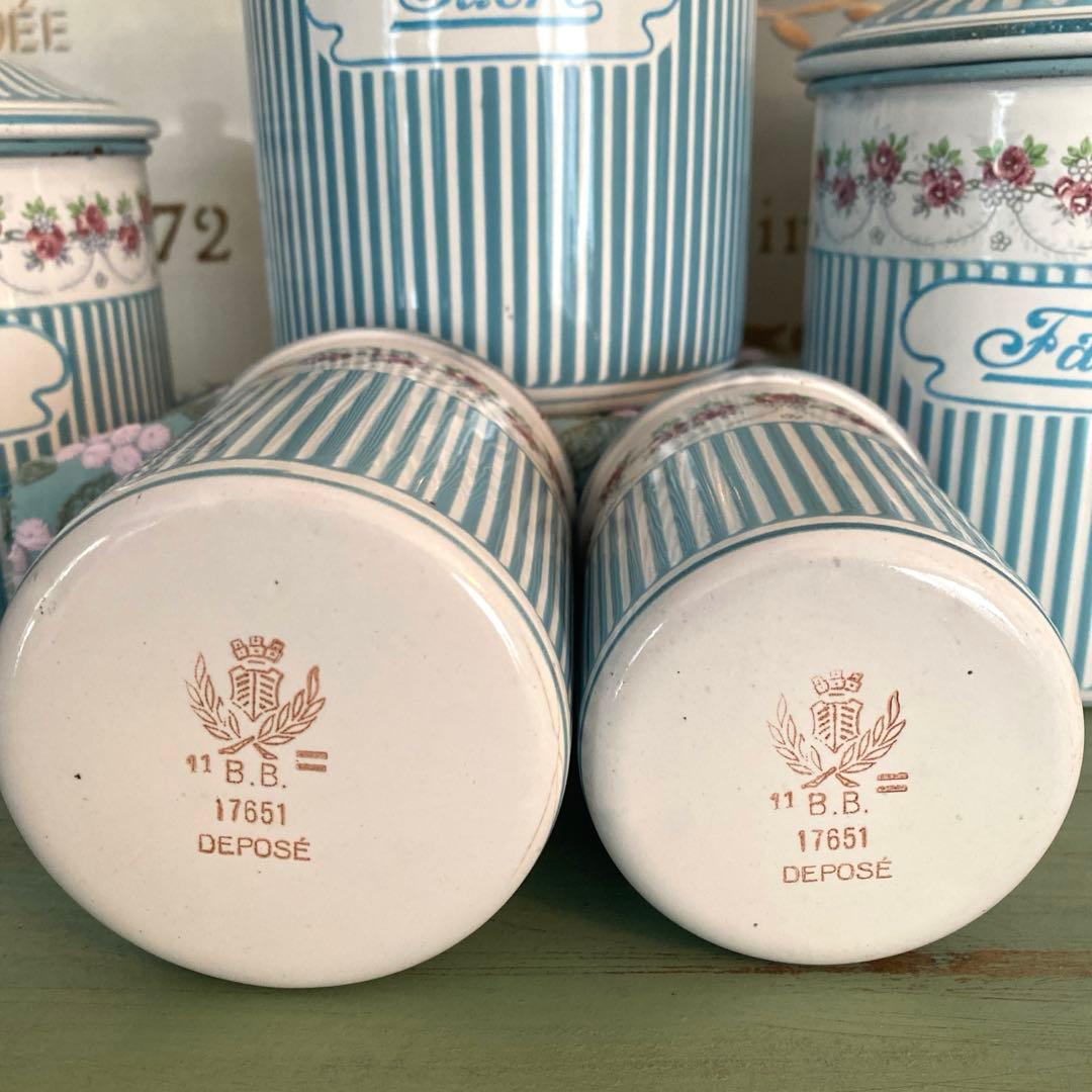 フランスアンティーク ホーロー キャニスター ローズバンド
