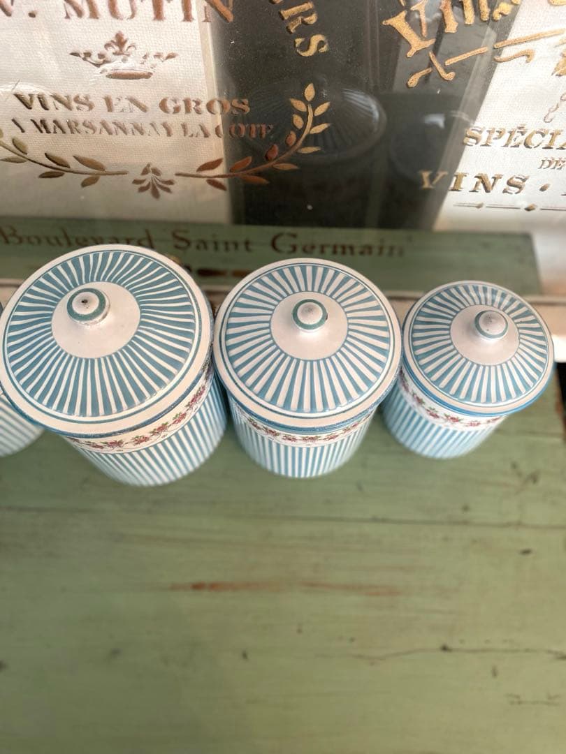 フランスアンティーク ホーロー キャニスター ローズバンド