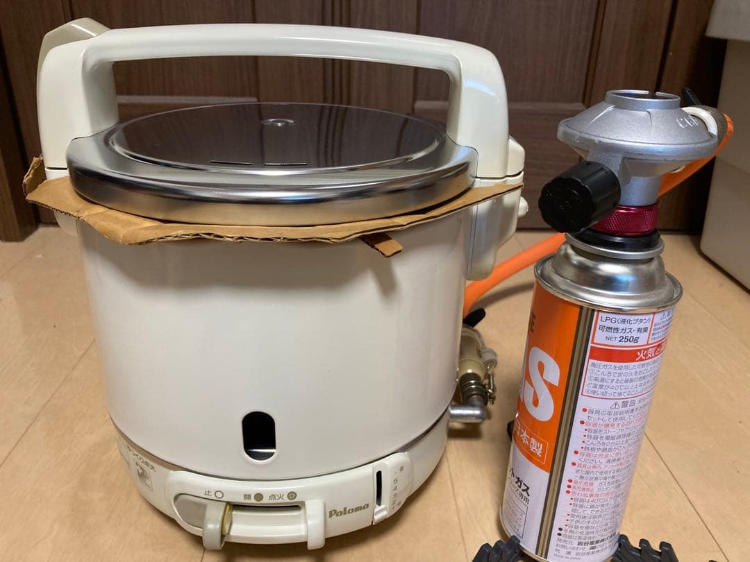 防災キャンプ どこでもおいしいご飯5合炊き レギュレーター、ホース