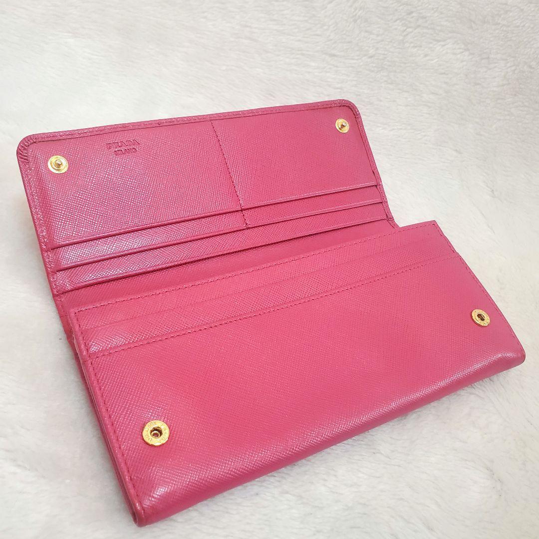 極美品 プラダ 長財布 サフィアーノ フィオッコ ブルー メタルロゴ リボン