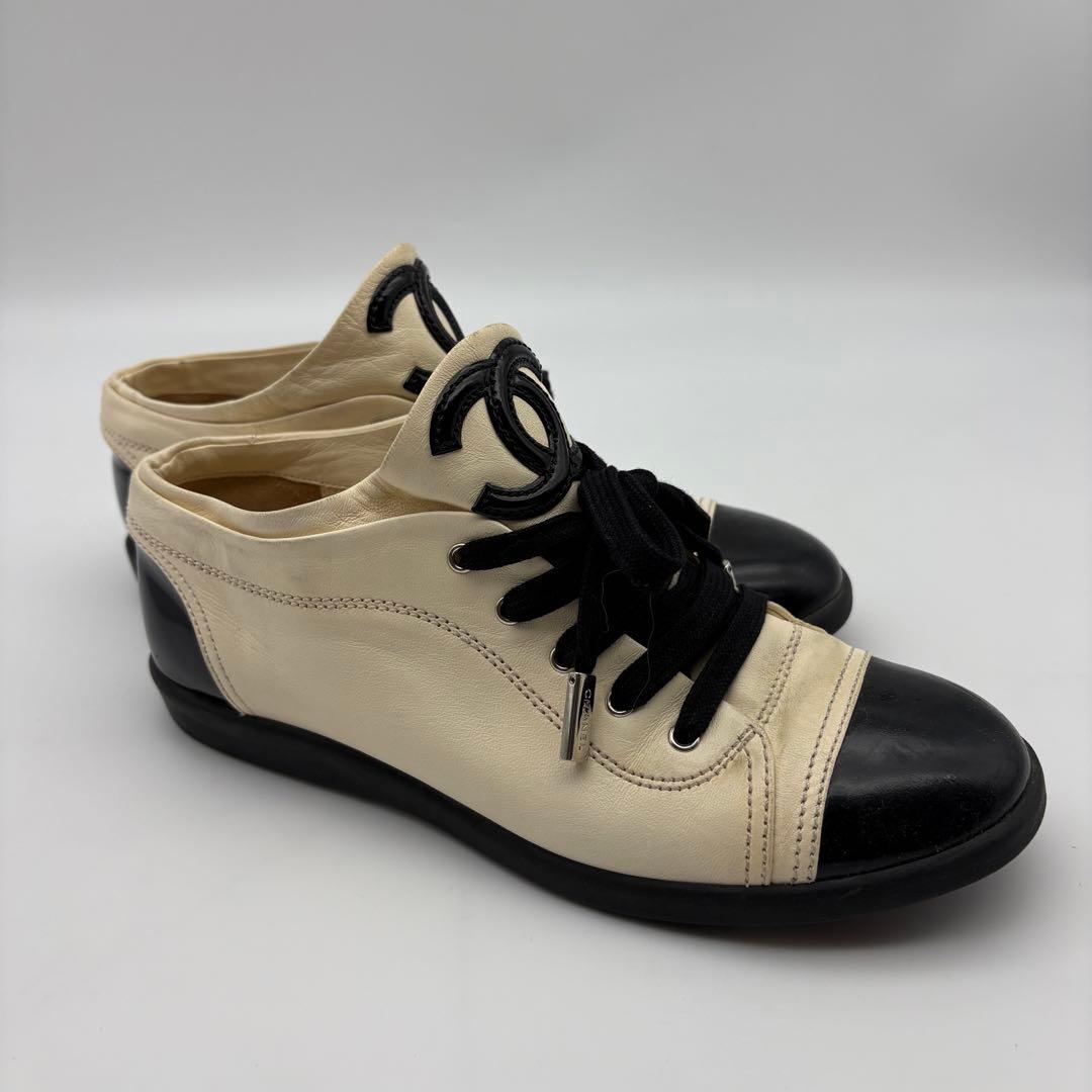 CHANEL シャネル ココマーク スニーカー 37 アイボリー 黒