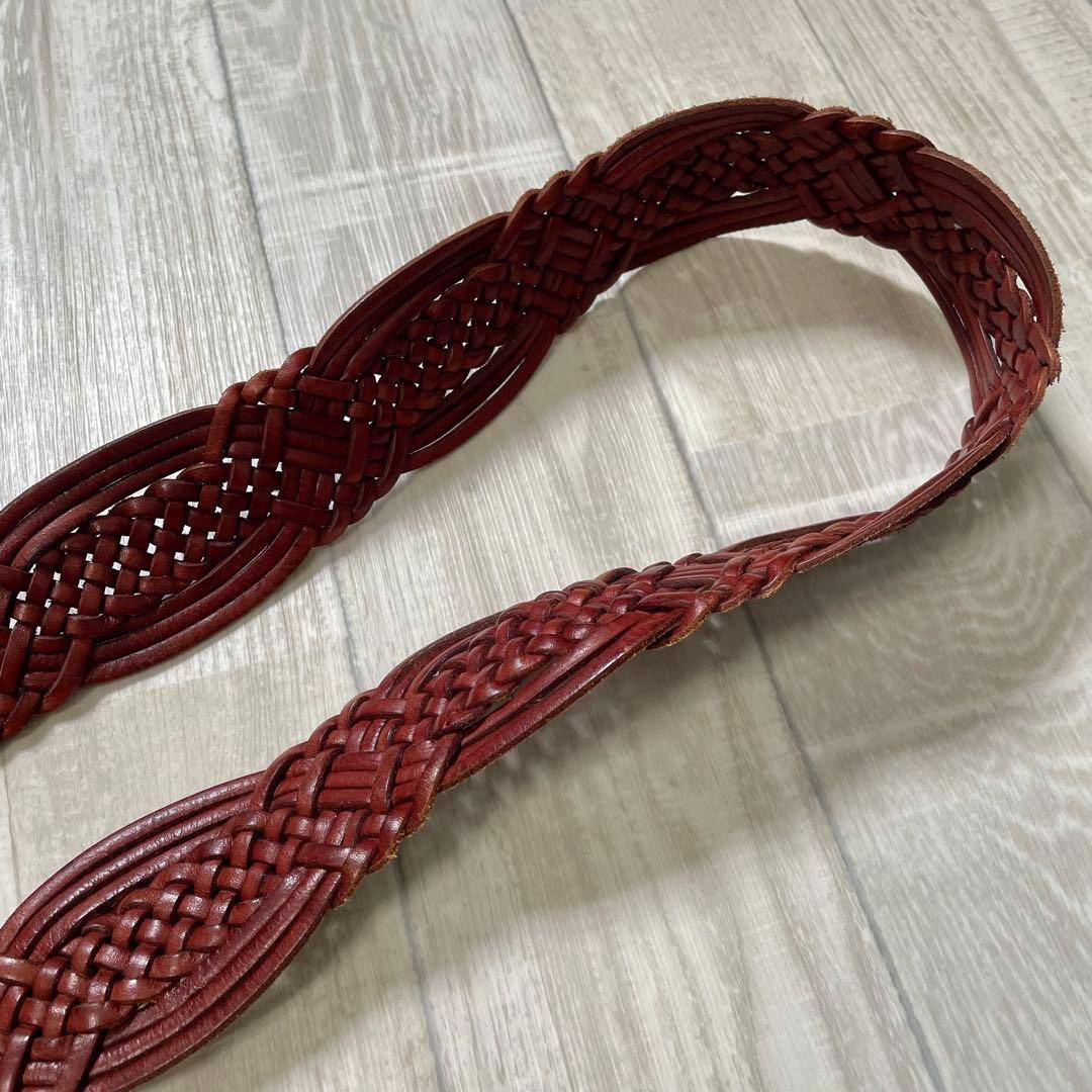 状態良《ラルフローレン》 編み込みレザーベルト 真鍮 高級 ブラウン