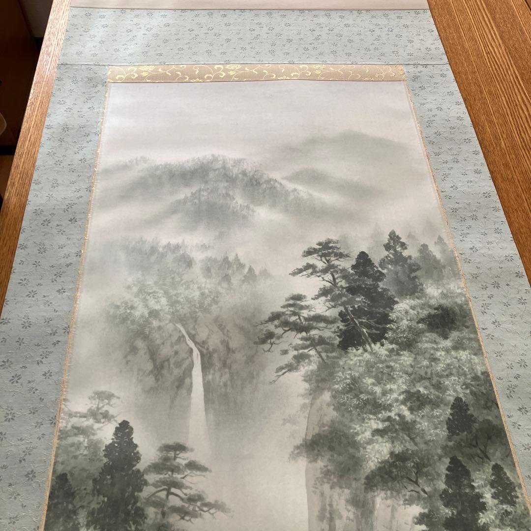 美品　掛け軸　今井玲豊作 淡青山水図