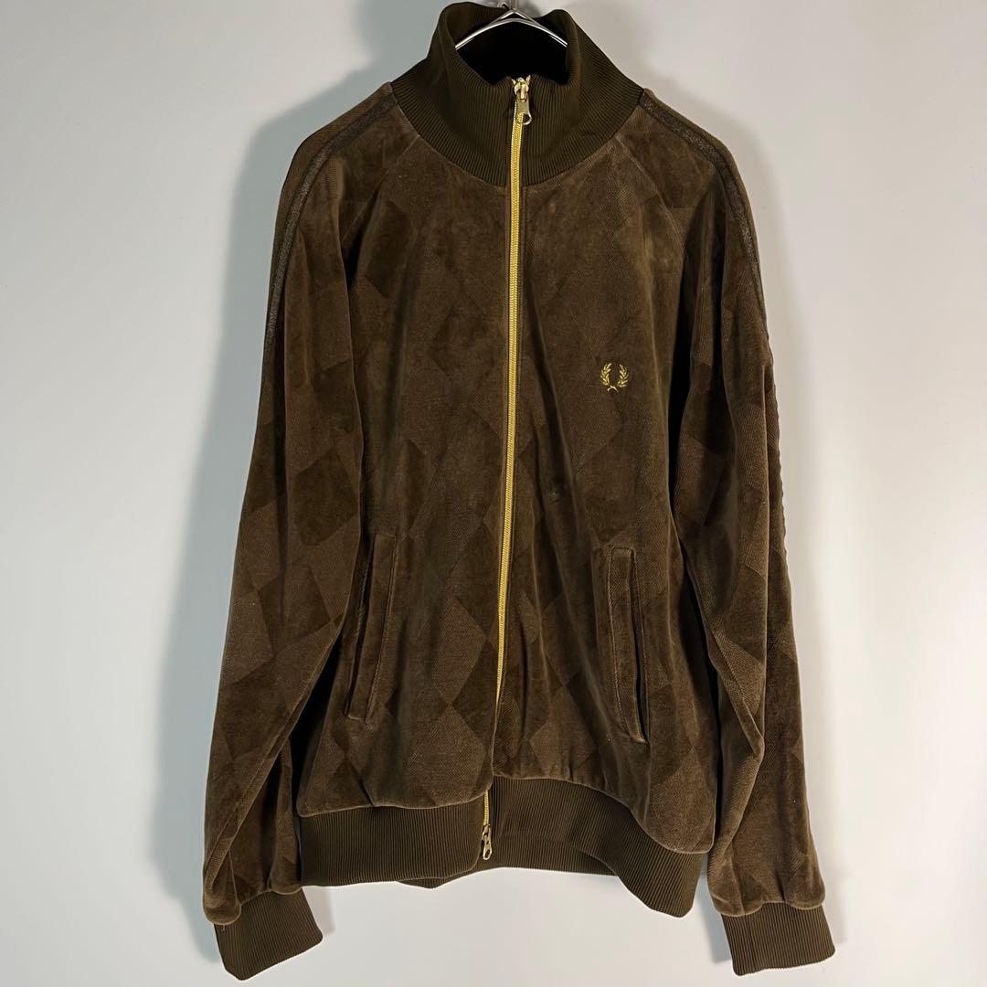 FRED PERRY トラックジャケット　ベロア　アーガイル　刺繍ロゴ　金ロゴ