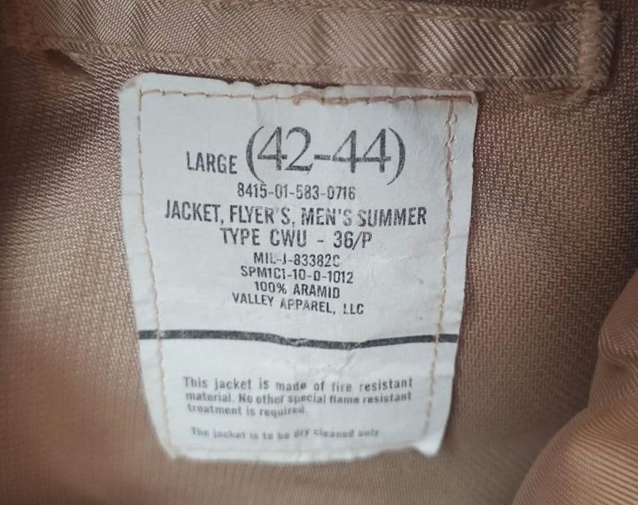 VALLEY APPAREL CWU-36/P 米軍支給品 カーキ L